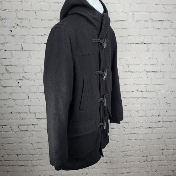 Dockers Black Wool Blend Insulated Hooded Knit Collar Toggle Zip Coat Medium M - Picture 15 of 15